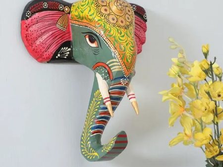 Attractive Elephant Face Hand Painted Wooden Decorative Sale