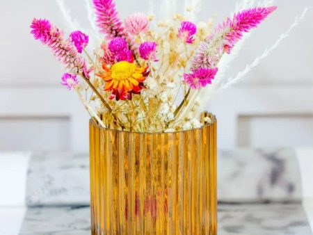 Yellow Horizontal Glass Vase With Garden Bunch Fashion