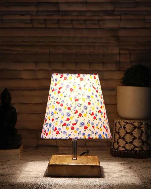 Blooming Cotton Square Natural Wood Base Table Lamp | 6 x 8 inches Online