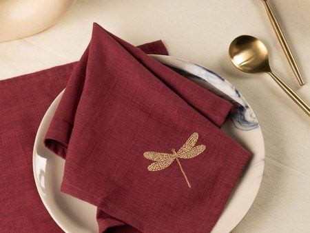 Burgundy Dragonfly Cotton Slub Napkins Supply