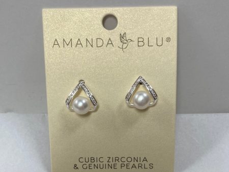 SILVER SPLIT PEARL STUD EARRING-6356 Cheap